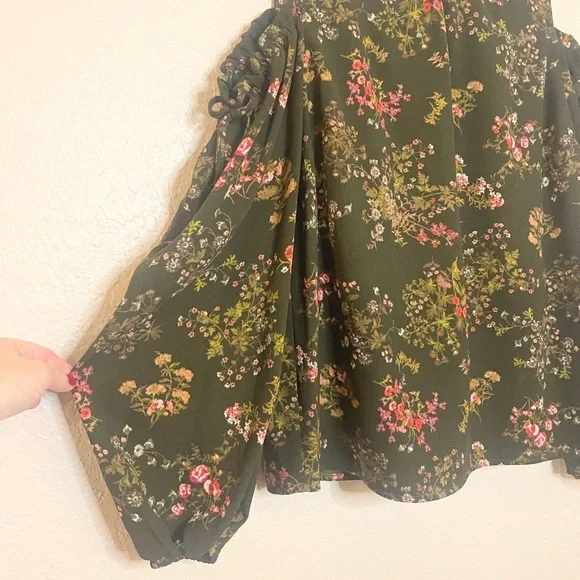 LC Lauren Conrad Floral Cold Shoulder Blouse - Olive and Pink - Picture 3 of 6